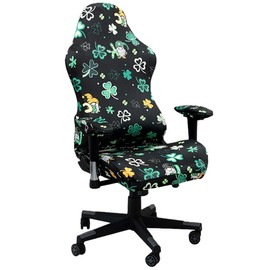 QSJTLM Esports Gaming Chair Cover, Indoor Stretch Printed Office Seat Covers with Armrest Cover, Rotating Desk Chair Protector Cover Decor for Home, Studio (Clover)