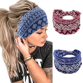 HASTHIP® Diademas Deportivas 2 Piezas para Mujer y Hombre, Cinta de Pelo Boho Elástica y Suave para Yoga, Gimnasio, Correr, Ciclismo, Tenis, Absorbent
