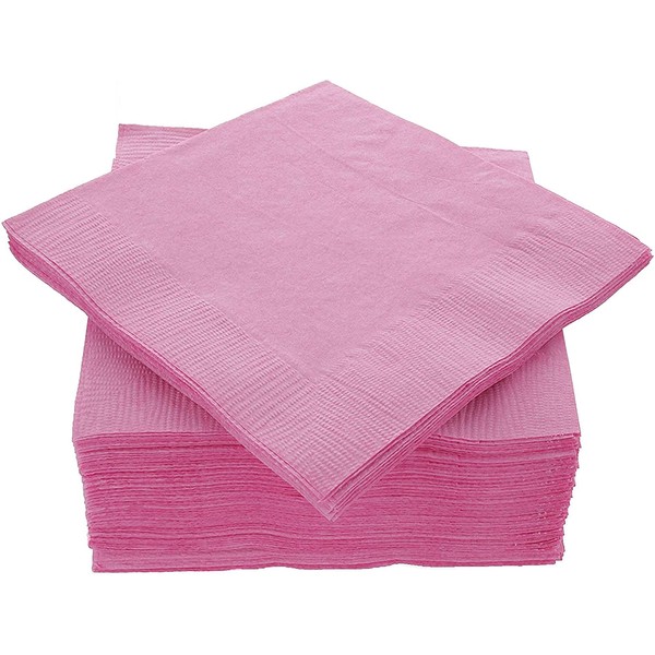 Amcrate Big Party Pack 100 Count Pink Beverage Napkins - Ideal for Wedding, Party, Birthday, Dinner, Lunch, Cocktails. (5” x 5”)