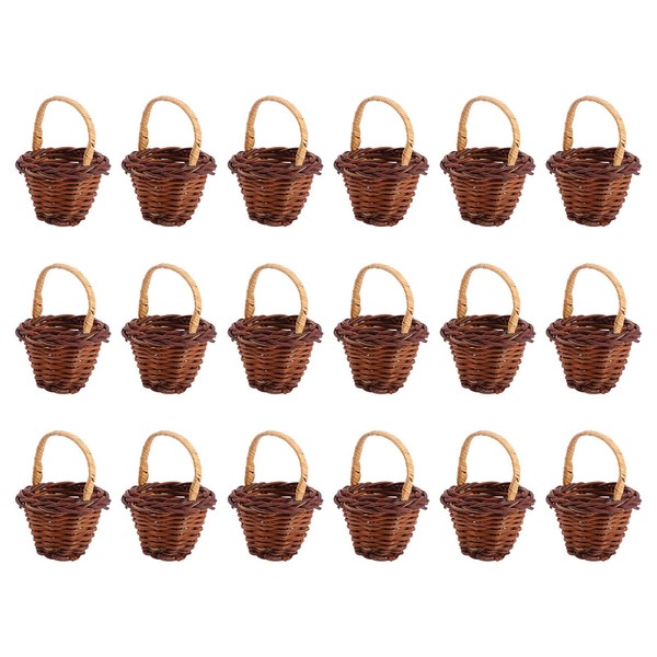 Cabilock 20pcs Mini Woven Rattan Baskets with Handles Woven Basket Miniature Flower Basket Dollhouse Picnic Basket Tiny for Fairy Garden Micro Landscape Handwoven