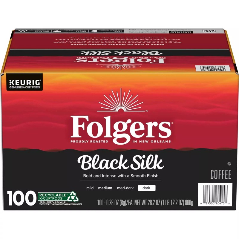 Folgers Dark Roast K-Cup Coffee Pods, Black Silk (100 ct.)