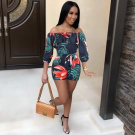 MENCCINO Womens Rompers One Piece Outfits - Ruffle Short Jumpsuit Blue M