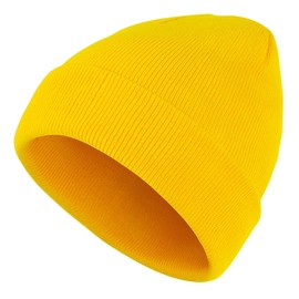 Zando Toddler Kids Yellow Beanie for Boys Girls 3-12 Years- Cute Slouchy Cuffed Halloween Beanies Accessories Soft Warm Lightweight Knit Winter hat for Daily School Skiing Wear One Size