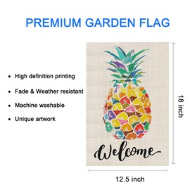 LHSION Welcome Pineapple Garden Flag 12.5 x 18 Inch Decorative Double Sided Burlap Flag for Spring Summer Yard Decoration