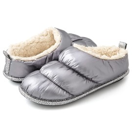 RockDove Women's Down Puff Memory Foam Clog Slipper with Sherpa Lining, Size 9-10 US Women, Silver