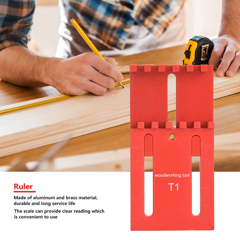 Depth Measuring Ruler Red Aluminum Alloy Brass Woodworking Measurement Tool