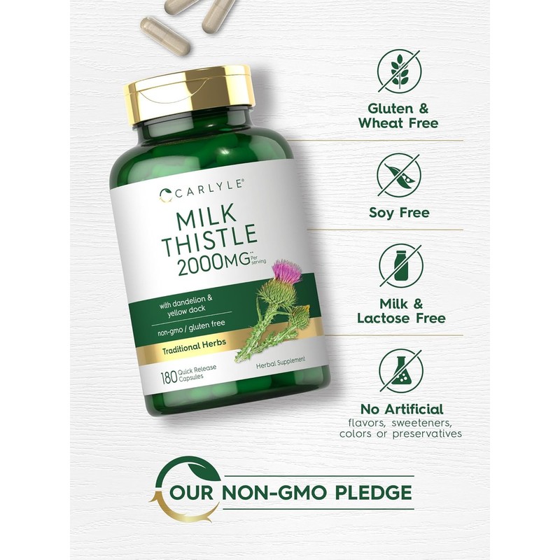 Milk Thistle 2000Mg | 180 Capsules | with Dandelion &
