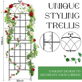 Newtay Giant Trellis for Climbing Plants, 108'' x 30'' Large Heavy Duty Rustproof Metal Vine Plant Trellis with Black Coating for Outdoor Climbing Plants Vegetables Support(Elegant Style)