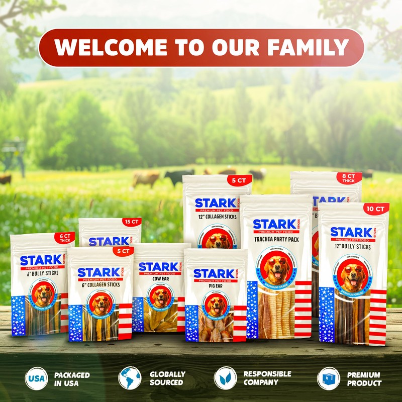 Stark Sticks 6'' Natural Bully Sticks for Small, Medium, Large