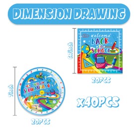 40Pcs Welcome Back Decorations Teacher Appreciation Tags Blue First Day of School Paper Plates and Napkins Party Supplies Serve 20 Back to School Decorations