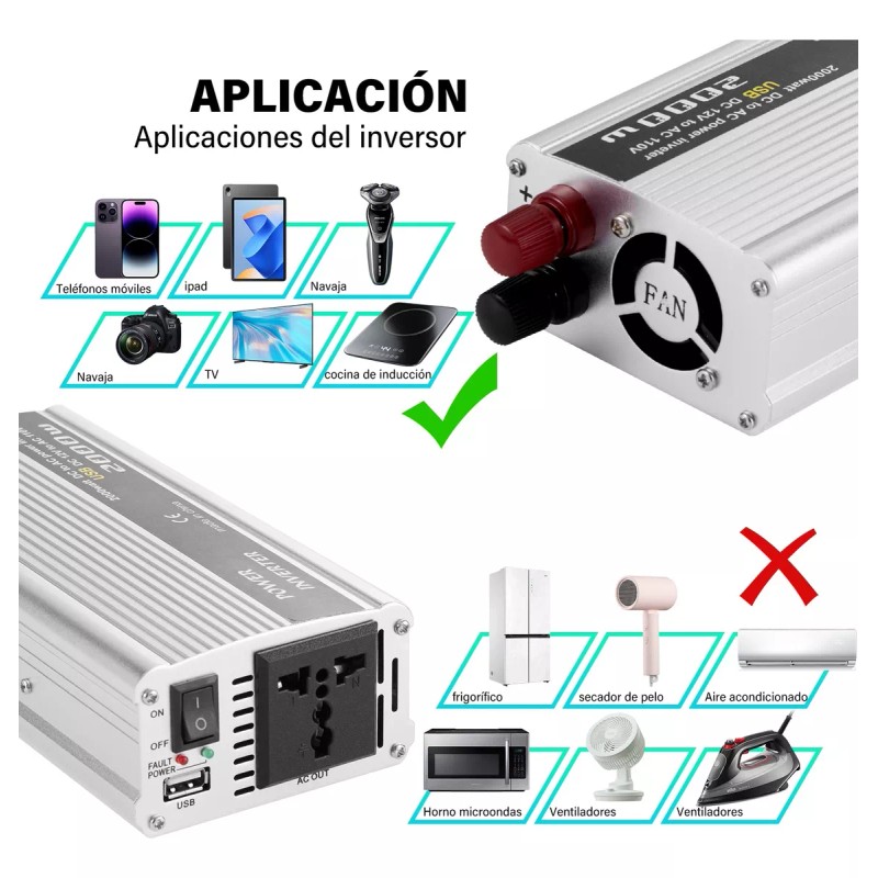 Kmow Convertidor De Corriente Para Automóvil 2000w 12v A 110v