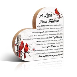 Haizct A Letter From Heaven Cardinal Wooden Heart Plaque Sign, Memorial Gifts for Loss of Mom, Sympathy Gifts for Loss of Loved, Memorial Verse Desk Decor Gifts for Women Mom Dad Sister BFF