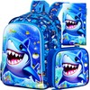 FTJCF 16" Shark Backpack for Boys, 3Pcs Kids Bookbag with