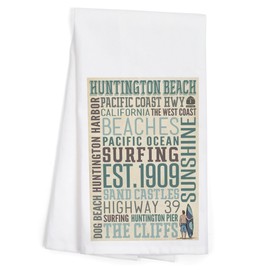 Lantern Press Huntington Beach, California, Typography (100% Cotton Tea Towel, Decorative Hand Towel, Kitchen and Home)