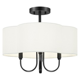 METWET 18" Semi Flush Mount Ceiling Light, 4-Light Vintage Light Fixtures Ceiling Mount with Fabric Shade in Quatrefoil for Kitchen Nursery Entryway Hallway Bedroom, Matte Black, SM179-MB-L