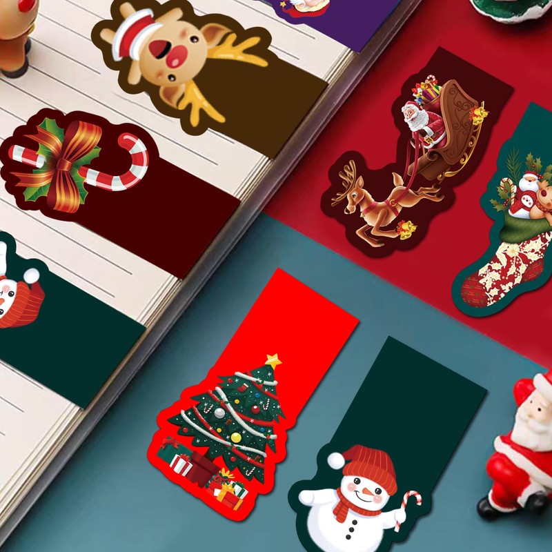 Christmas Magnetic Bookmarks, Pack of 12 Colourful Cute Bookmarks, Magnetic