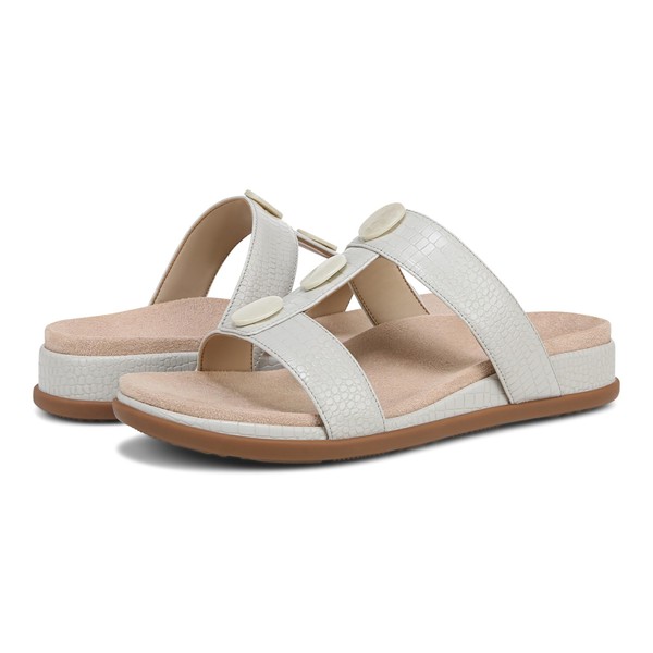 Vionic Serra Women's T-Strap Slip-on Supportive Sandal, Taupe Grey, 8.5