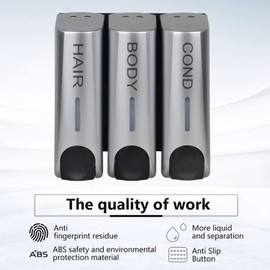 ILIKEPOW Soap Dispenser Wall Mount No Drilling 3 Plastic Shampoo Shower Gel Conditioner Dispenser for Kitchen, Shower, Bathroom, Hotel (350 ml, Matt, Silver)