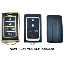 RUNZUIE 2Pcs 5 Buttons TPU Smart Key Fob for 2023 2022 2021 Jeep Grand Cherokee L Grand Wagoneer Key Fob Cover M3NWXFOB1 (Black/Blue)
