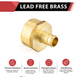 (Pack of 50) EFIELD Barb Crimp Pex 1/2" x 3/4" Female NPT Thread Adapter Brass Fittings, ASTM F1807,(PEX1807037-50PCS)
