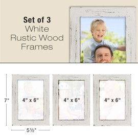 Rustic Torched Wood Picture Frames: Includes three 4"x6" Photo Frames: Ready to Hang or use Tabletop. Shabby Chic, Driftwood, Barnwood, Farmhouse, Reclaimed Wood Picture Frame (White)
