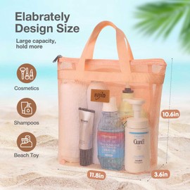 KPX Shower Caddy Mesh Tote Bag, Mesh Shower Bag, Quick Dry Toiletry Bath Bag, Hanging Bath Organizer for College Dorm, Beach, Gym, Swimming Pool, Yoga and Travel (1pcs, Coral Pink)