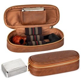 Tesonway Pipe Pouch, PU Leather Pipe Case/Pipe Bag for 2 Pipes and Pipe Cleaners, Screens, Tamper and Other Smoking Pipe Accessories, Pipe and Accessories Not Included (Brown)