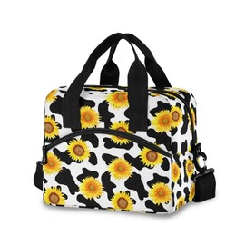 Sletend Large Capacity Lunch Bag Lunch Box for Man and Women, Sunflower Cow Print Crossbody Insulated Lunch Bag Reusable Cooler Bag