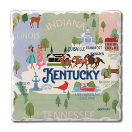 Thirstystone Kentucky Attractions 4 Pack Tumbled Tile Stone Coasters with Protective Cork Backing 4” Square Manufactured in The USA