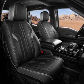 FEINEPRO Seat Covers for Ford F150 2009-2025, F250 F350 F450 Crew Cab 2017-2025, Faux Leather Car Seat Covers Full Set, Waterproof Seat Covers for Cars Trucks Pickup,BlackGrey