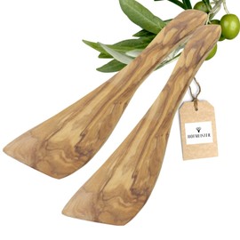 2 x HOFMEISTER® Spatula with Curved Head and Typical Olive Wood Grain, Handmade Family Owners, 25 cm