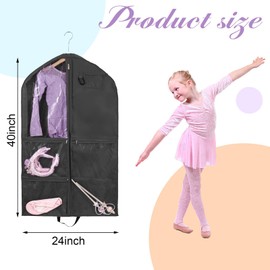Children's Garment Bag, Foldable Children's Garment Bags with 5 Pockets, Garment Bags for Suit with Zip, Breathable Garment Cover for Dancers, Clothes Cover for Travel, Storage, Dancers (Black)