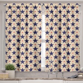 Ambesonne Star Valance & Tier Curtain 3 pcs Set, Patriotic Themed Pattern American Flag Inspired Grunge Nostalgic Illustration, Window Treatments for Kitchen Room Decor, 55" x 36", Navy Blue Beige Red
