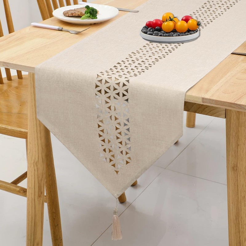 SANLEHAUSE Beige Table Runner 40 x 250 cm Modern Hollow