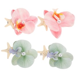 ToyMYTOY Hair Pin Summer Sea Resort Hair Accessories Set of 4 Phalaenopsis Starfish Photogenic Side Clip Bangs Clip Present Cute Blue Pink Summer Fireworks