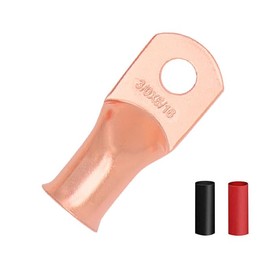 16Pcs 3/0 AWG 5/16" Stud Heavy Duty Copper Wire Lugs with 16Pcs Heat Shrink Tubing 3/0 Gauge Copper Ring Terminals Battery Cable Ends Bare Copper Eyelets Tubular Ring Terminal for Car Boat Marine
