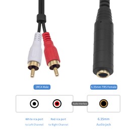 Maxhood 6.35mm to RCA Splitter Cable, RCA to 6.35mm Jack Cable, 6.35mm to 2RCA Splitter Cable, Coiled Spring 6.5mm 1/4" Female TRS to Dual RCA Male Stereo Audio Connector Cable, 80cm