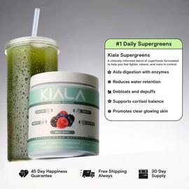 Kiala Nutrition Super Greens, Organic Greens Powder with Spirulina & Chlorella for Digestion, Gut Health, Immunity & Energy, Vegan, Miami Vice:_Mixed Berry