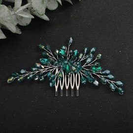 Deniferymakeup Crystal Bride Wedding Hair Comb Hair Accessories with Rhinestone Bridal Side Comb for Bride Women Girls (Deep Green)