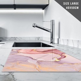 Chopping Board | Glass Chopping Boards for Kitchens | Glass Worktop Savers for Kitchen | Cutting Boards for Kitchen | Chopping Board Non Slip | Small Chopping Board | Marble Effect Pink Gold