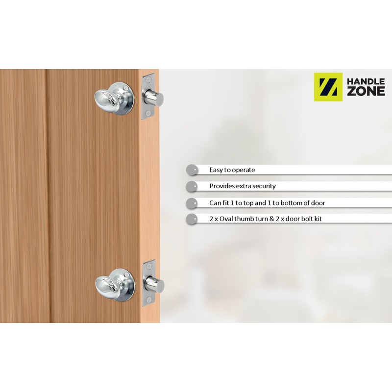 HANDLEZONE® 2 Pack Mortice Security Door Bolts, 60mm Silver Rack