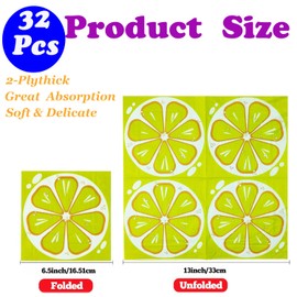 32Pcs Lemon Disposable Paper Dessert Napkins, 6.5in