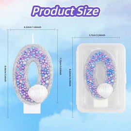 Girls Glitter 4 Birthday Number Candle, Pink Shell Sequins Blue Purple Pearls Number Birthday Candles for Boys Girls Birthday Cakes Mermaid Themed Birthday Decorations Party Supplies Number 4 Candle