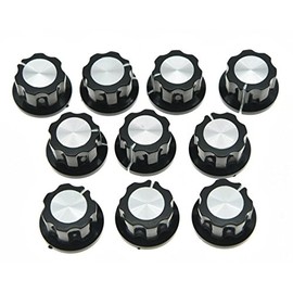 KAISH 10x Guitar Mini Effect Pedal Knobs 6mm Black w/Silver Cap Knob for Boss Pedals
