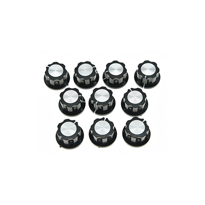 KAISH 10x Guitar Mini Effect Pedal Knobs 6mm Black w/Silver