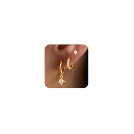 Gold Hoop Earrings for Women Stacks - Dainty Gold Plated Earring Sets for Multiple Piercing 3 Stud Small Hoop Earrings Set for 3 Holes Earring Stack Jewelry Gifts for Women