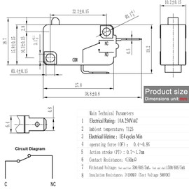 3-Pack HK-14 Micro Switch - 20A 250VAC SPST Pin Plunger Switch - Compatible with Honeywell V7-1S37D13 - Fixes Door Safety & Limit Switch Failures