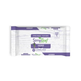 Simpleaf Lavender Essential Oil Flushable Wipes 50 Count (50 Count (Pack of 1), Lavender)