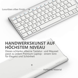 iClever Kabellos Tastatur Maus Set, Wiederaufladbare Kabellose Tastatur und Maus, QWERTZ Layout (Deutsch), Ultra Thin für Computer/Desktop/PC/Laptop/Windows 10/8/7, Weiß und Silber