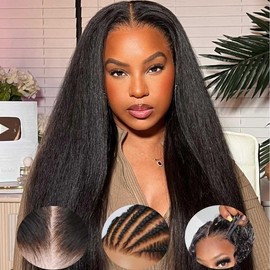 Human Hair Wigs for Black Women Yaki Straight Wear and Go Glueless Wig Pre Cut 4x4 HD Lace Front Wig 180% Density 18 inch.